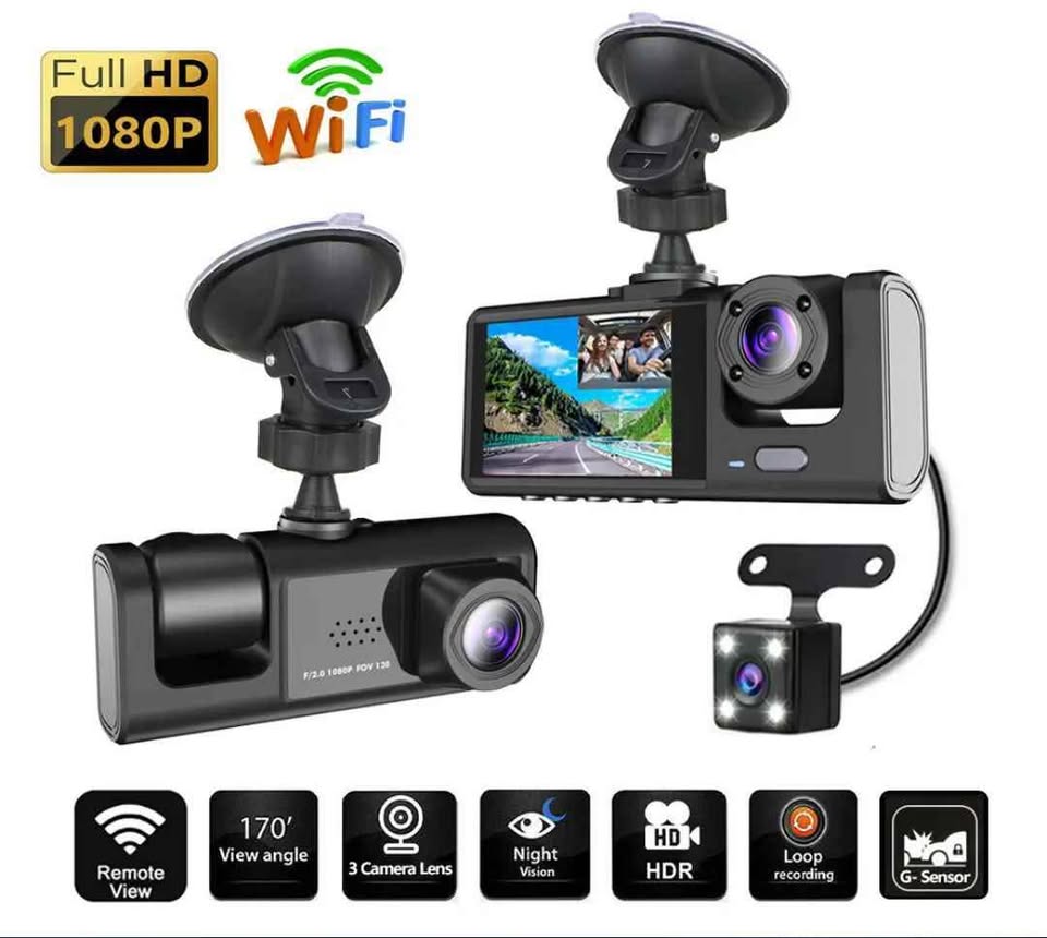 <p>DashCam - Camara para carro de 3 lentes - Version <strong><span style="color: #e03e2d;">WiFi</span></strong></p>